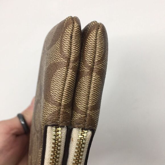 Coach Double Zip Coated Canvas Signature C Wallet Wristlet Pouch Style F16109 - Picture 7 of 16